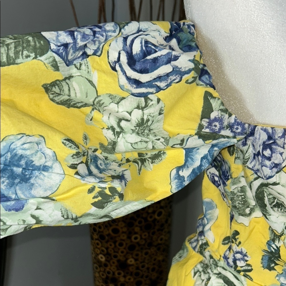 J.O.A. Yellow and Blue Ruffled Off-Shoulder Mini Dress - Picture 5 of 10